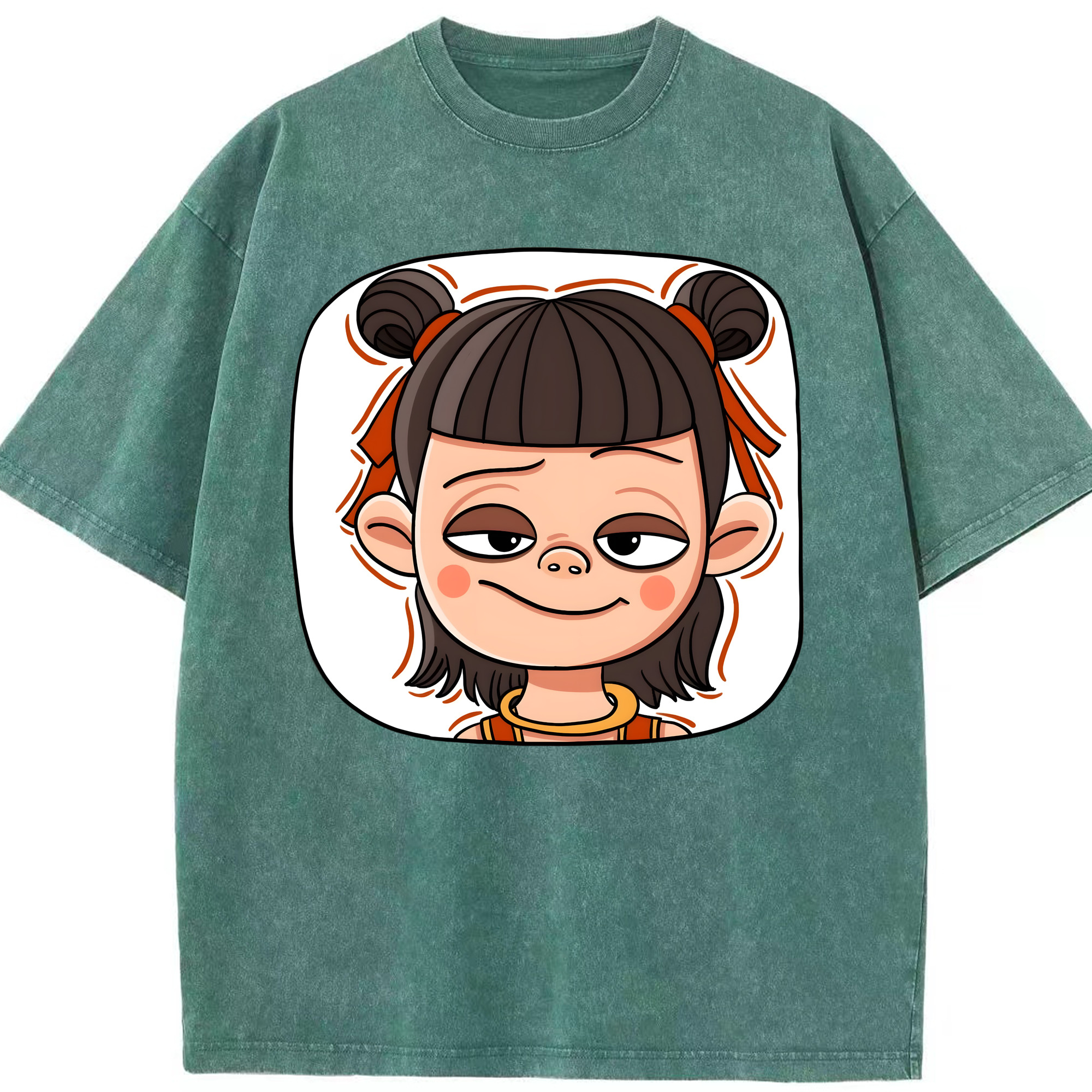 （画像用） Ne Zha 2 ナタ 魔童の大暴れ 綿100% ヴィンテージ風 半袖Tシャツ（フロントプリント）
